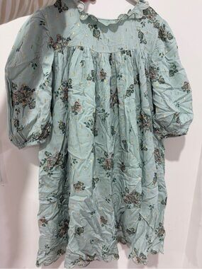 Girls' Mint Green Floral Puff-Sleeve Dress by